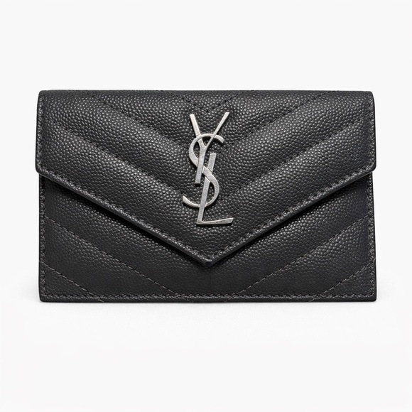 Saint Laurent Handbags - Saint Laurent YSL Dark Gray Quilted Leather Card Holder Flap Wallet NEW W/ COA
